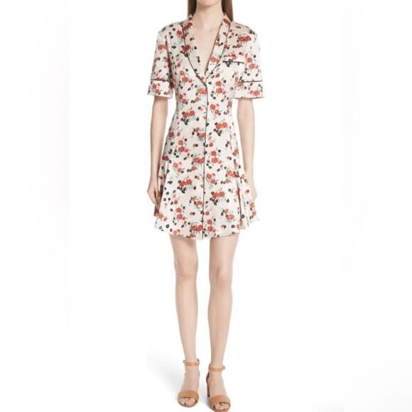 A.L.C. Ruthie Silk Mini Cream Pink Dress Floral Stretch Size 2 - Picture 10 of 15